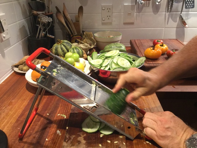  Cutting Cucumbers on a mandolin